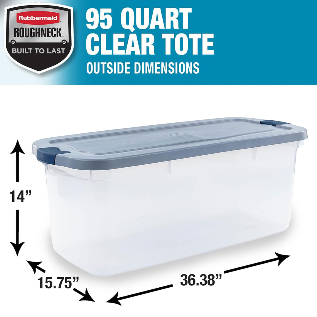 Rubbermaid 4 Pack Roughneck Clear Storage Containers, Stackable Totes, 95 Quart