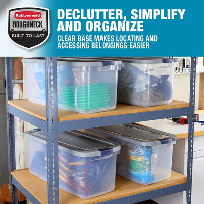 Rubbermaid 4 Pack Roughneck Clear Storage Containers, Stackable Totes, 95 Quart