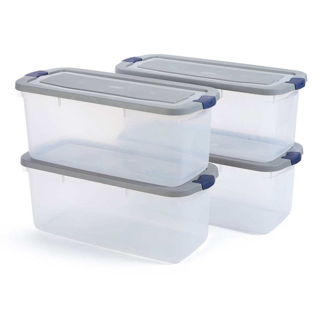 Rubbermaid 4 Pack Roughneck Clear Storage Containers, Stackable Totes, 95 Quart