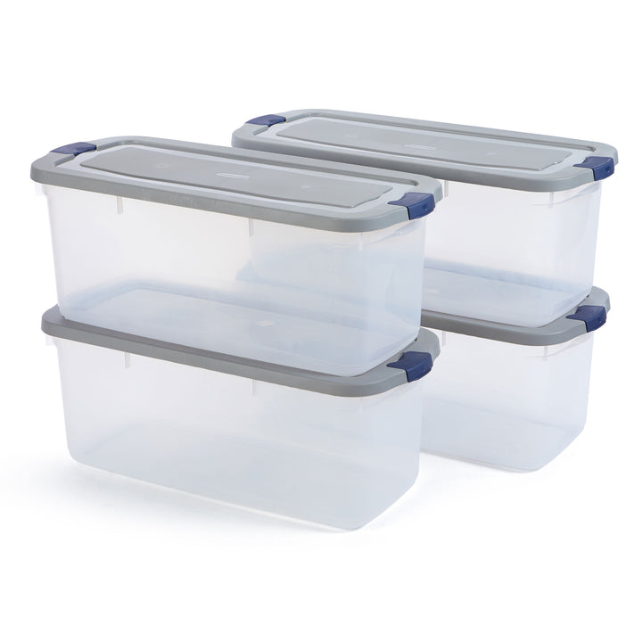 Rubbermaid 4 Pack Roughneck Clear Storage Containers, Stackable Totes, 95 Quart