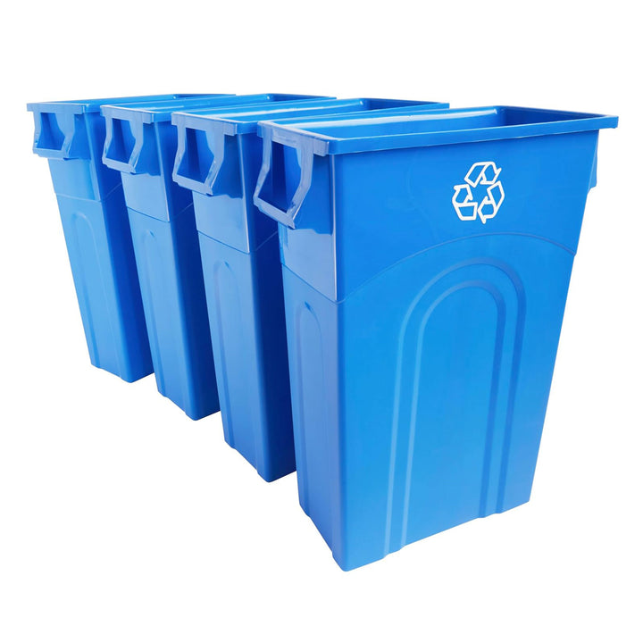 United Solutions 4 Pack Highboy Recycling Bin, Slim Trash Can, 23 Gallon, Blue