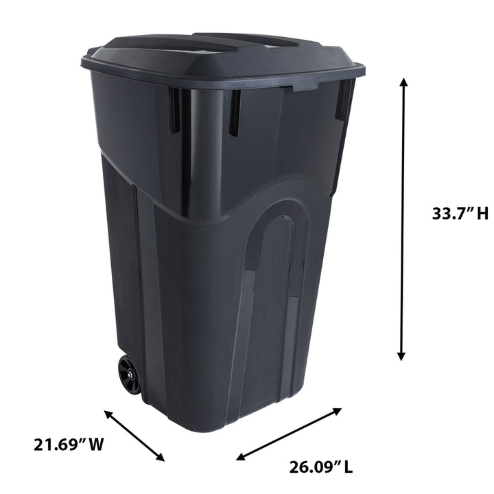 United Solutions 2 Pack Outdoor Trash Can with Lid and Wheels, 32 Gallon, Black