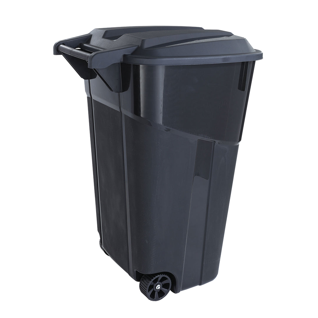 United Solutions 2 Pack Outdoor Trash Can with Lid and Wheels, 32 Gallon, Black