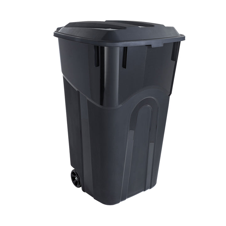 United Solutions 2 Pack Outdoor Trash Can with Lid and Wheels, 32 Gallon, Black