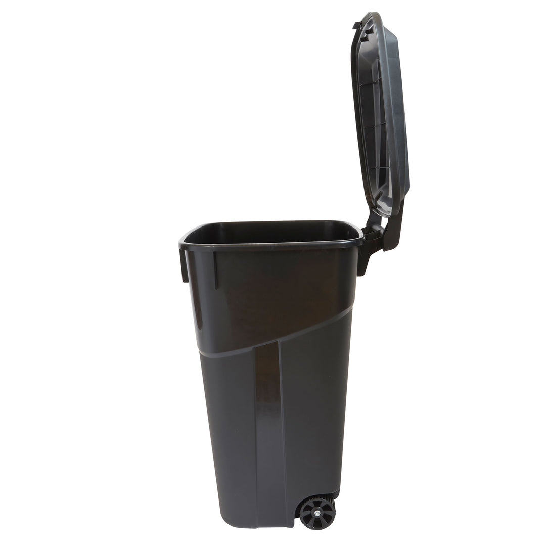 United Solutions 2 Pack Outdoor Trash Can with Lid and Wheels, 32 Gallon, Black