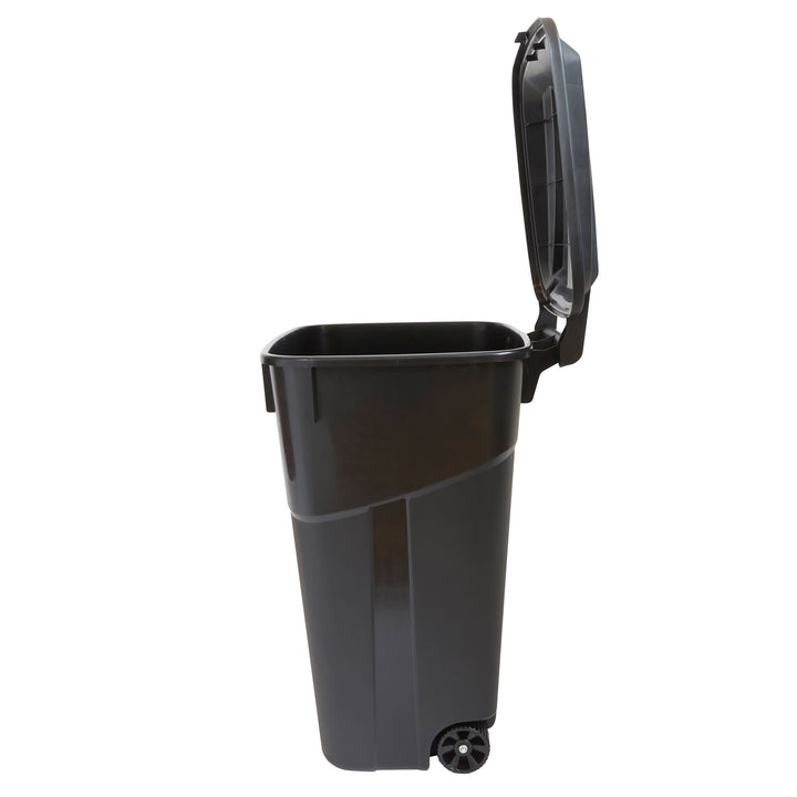 United Solutions 2 Pack Outdoor Trash Can w/Lid & Wheels, 32Gal, Black(Open Box)