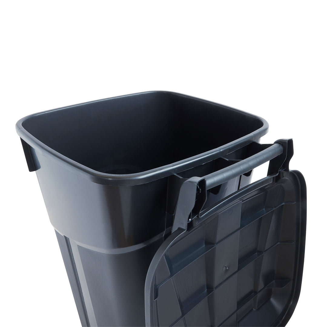 United Solutions 2 Pack Outdoor Trash Can with Lid and Wheels, 32 Gallon, Black