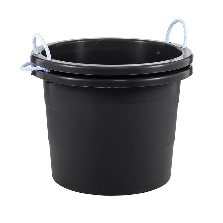 United Solutions 2 Pack 19 Gallon Rope Handle Tub, Plastic Storage Bucket, Black