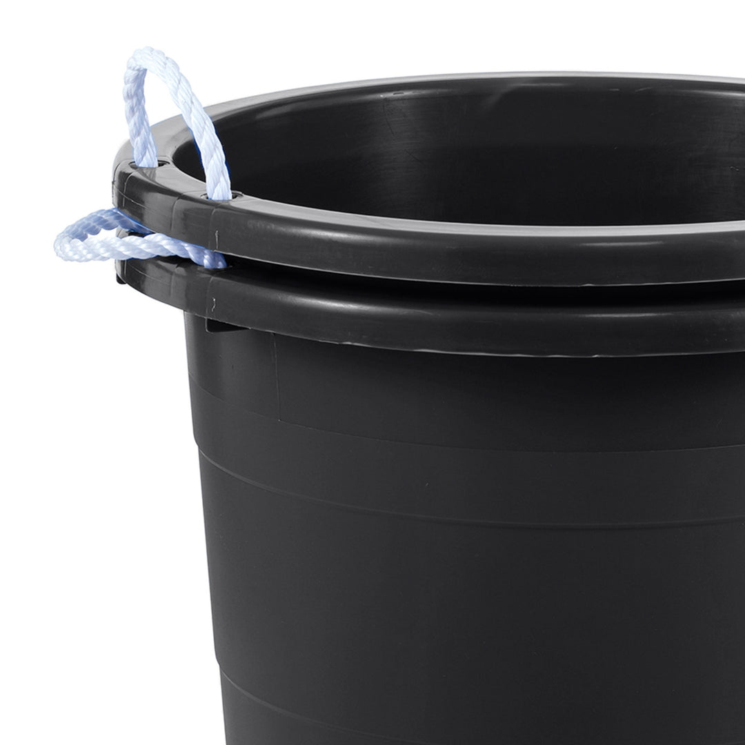 United Solutions 2 Pack 19 Gallon Rope Handle Tub, Plastic Storage Bucket, Black