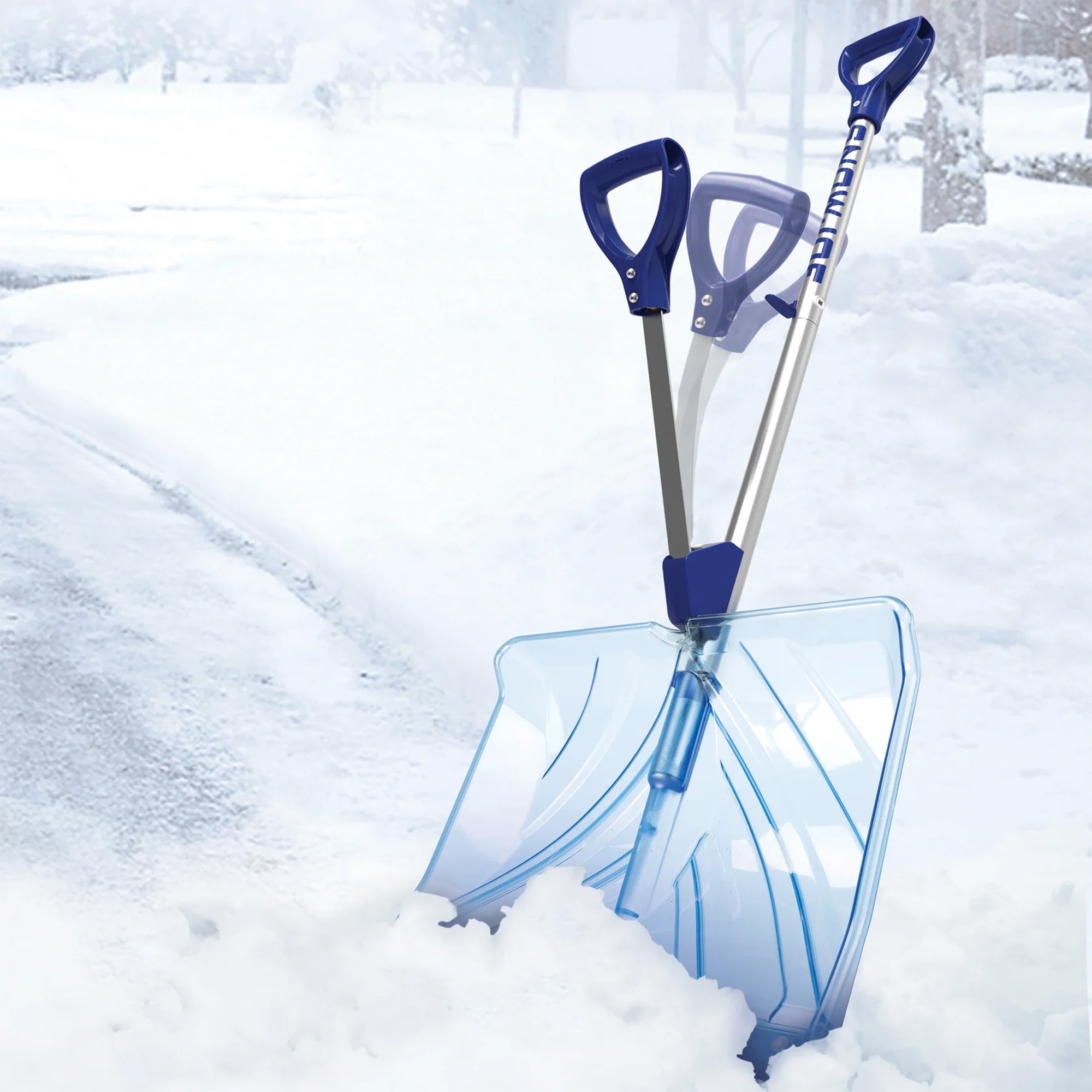 Snow Joe Shovelution Snow Shovel with Spring Assist & Telescoping Broom, Blue