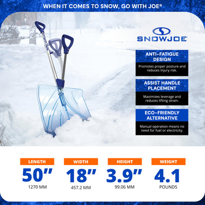 Snow Joe Shovelution Snow Shovel with Spring Assist & Telescoping Broom, Blue