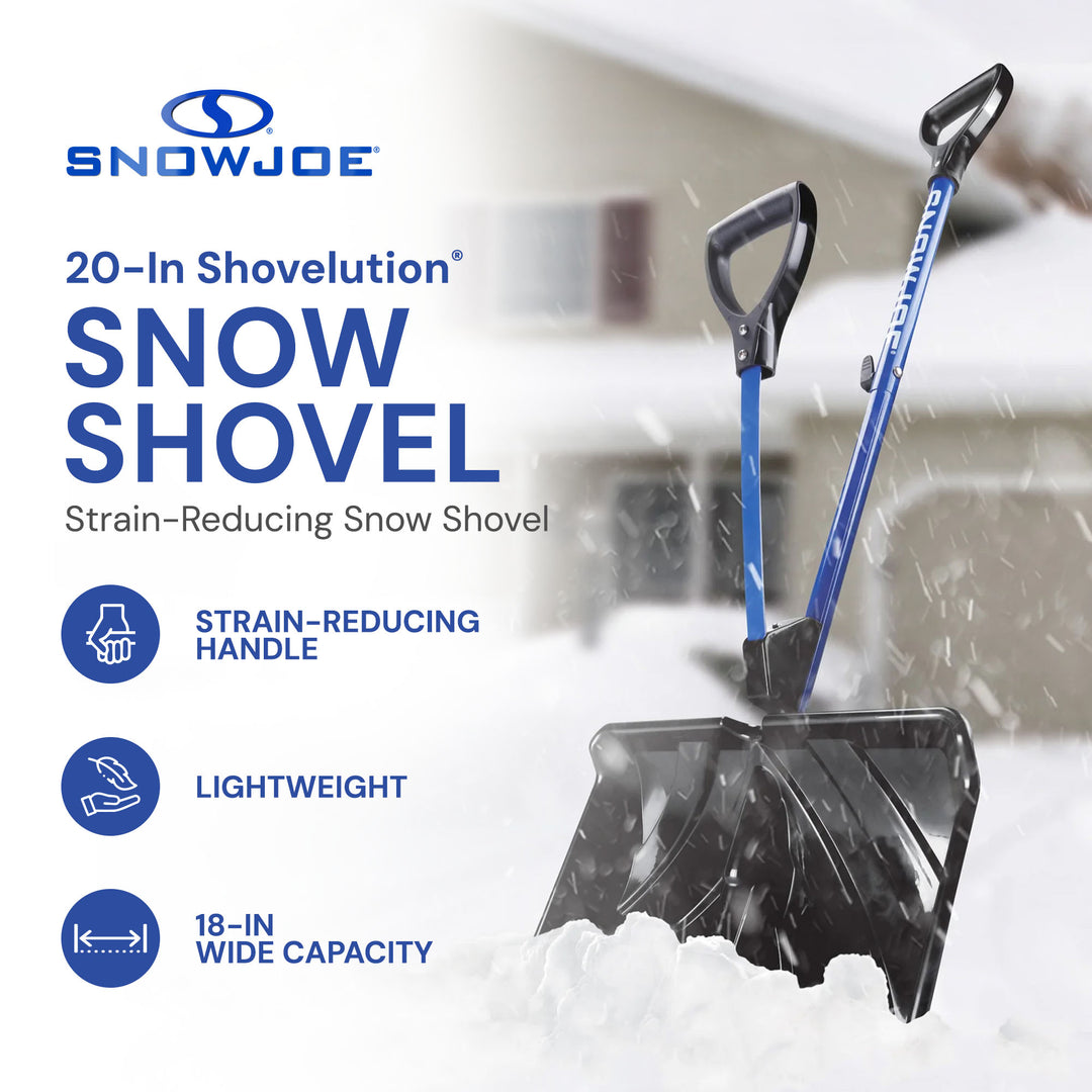 Snow Joe Snow Shovel with 20-Inch Blade and Assist Handle, 3.5 Lbs, Blue - Heavy-Duty Lightweight Shoveling Tool for Ice Removal, Shovelution SJ-SHLV20