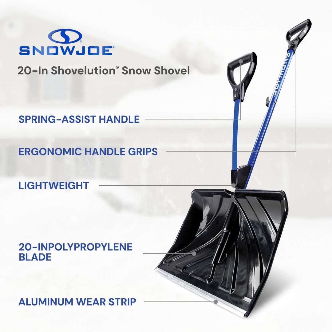 Snow Joe Snow Shovel with 20-Inch Blade and Assist Handle, 3.5 Lbs, Blue - Heavy-Duty Lightweight Shoveling Tool for Ice Removal, Shovelution SJ-SHLV20