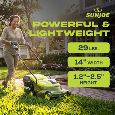 Sun Joe 14" Electric Cordless Lawn Mower w/ Detachable Grass Catcher, MJ401C-PRO - VMInnovations