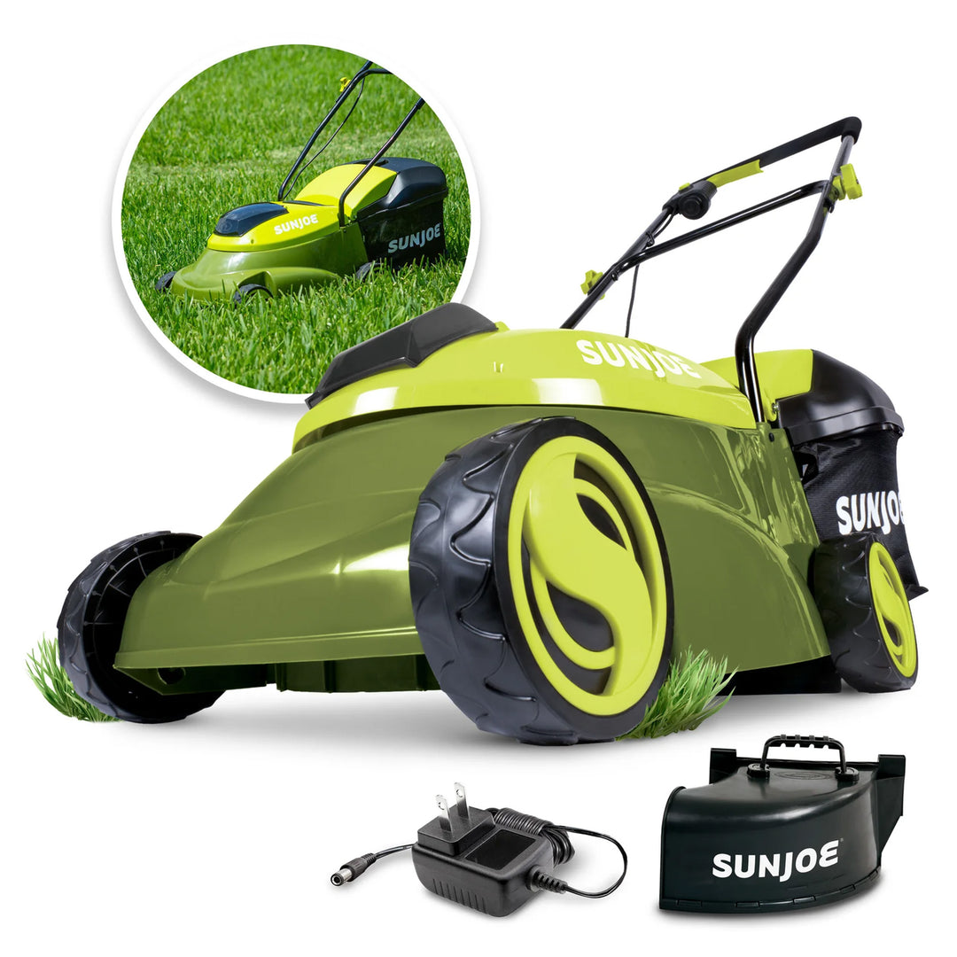 Sun Joe MJ401C-PRO 14" 28V Cordless Push Lawn Mower, Steel Blade, Rear Discharge