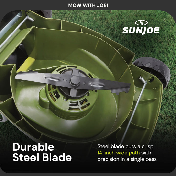 Sun Joe MJ401C-PRO 14" 28V Cordless Push Lawn Mower, Steel Blade, Rear Discharge