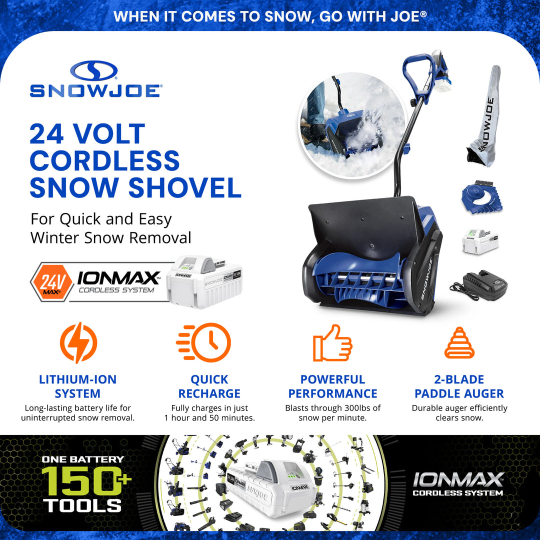 Snow Joe IONMAX 24V Cordless Battery-Power Snow Shovel Bundle, 13", 24V-SS13-TV1