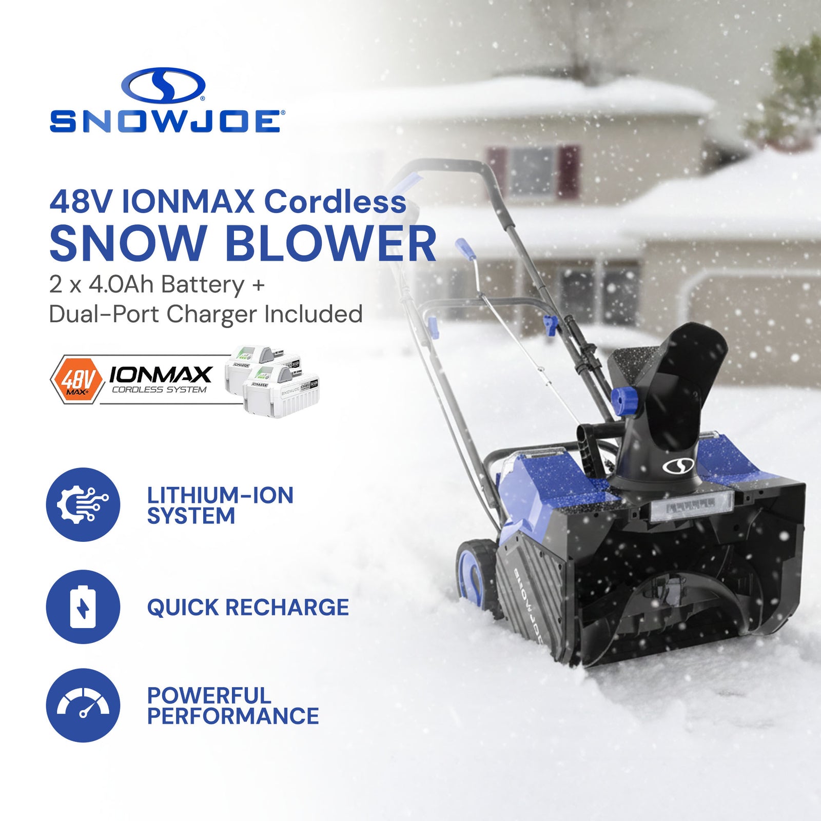 Snow Joe Snow Blower IONMAX, Cordless Electric Kit w/ LED Light, 24V-X2-SB18-TV1 - VMInnovations