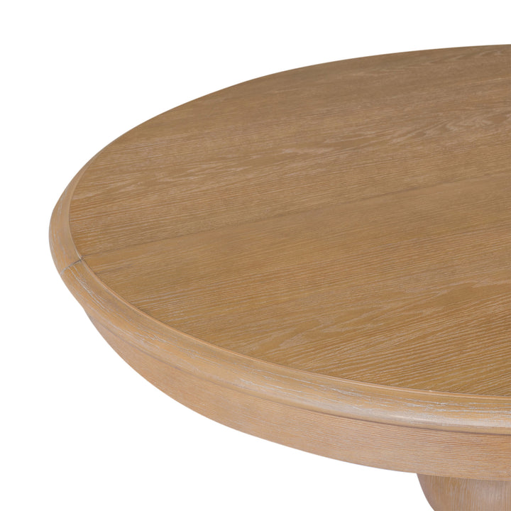 Zola Classical Round Wooden Dining Table in Antiqued Natural Finish