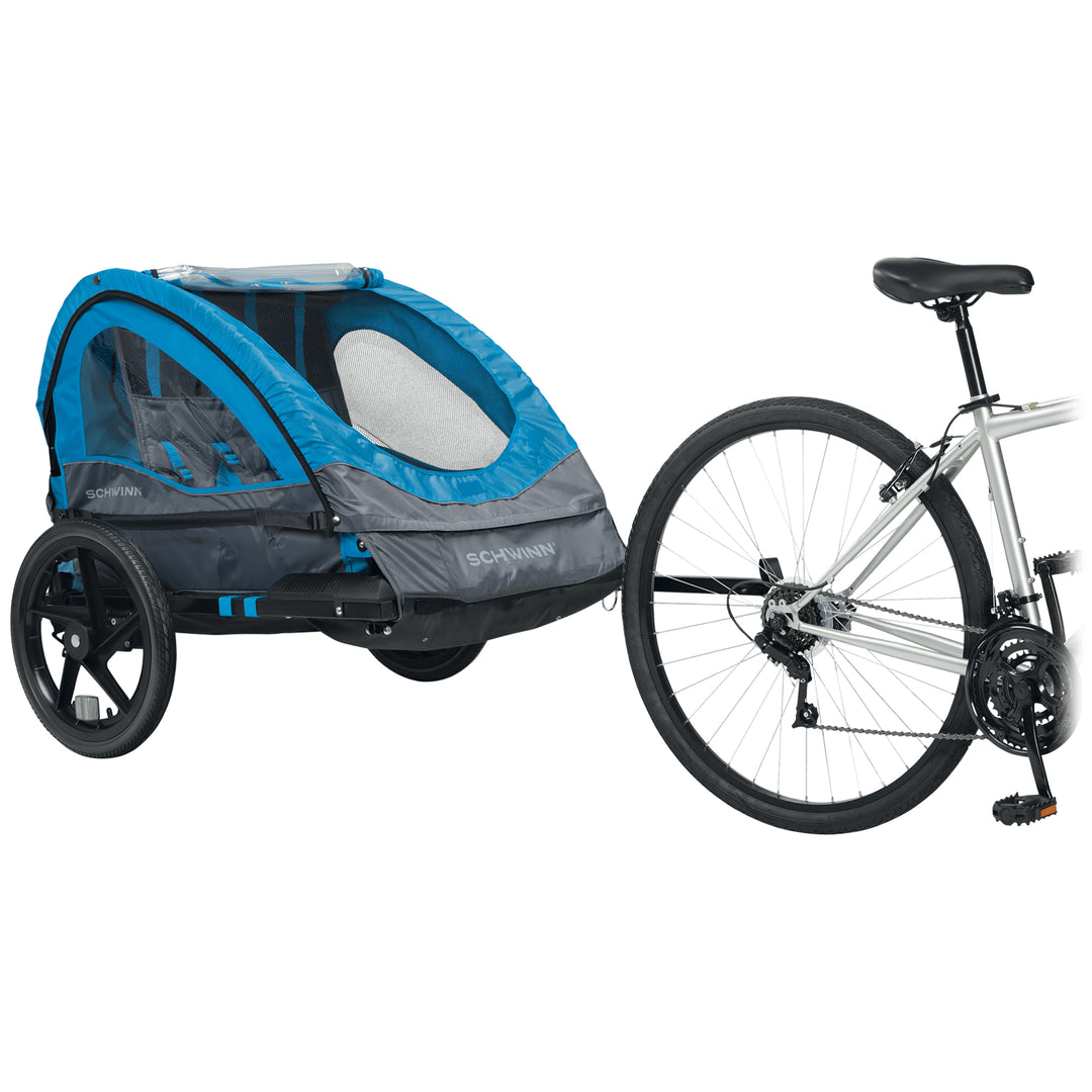 Schwinn Convoy 2-Seat Bike Trailer & Stroller Combo with Harness & Canopy, Blue