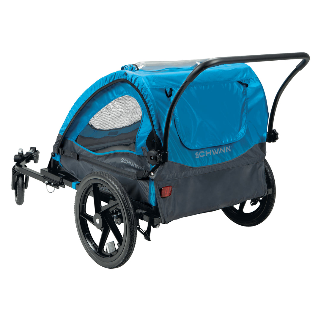 Schwinn Convoy 2-Seat Bike Trailer & Stroller Combo with Harness & Canopy, Blue