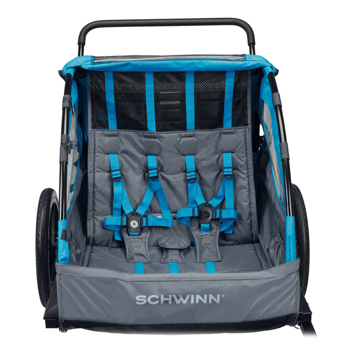 Schwinn Convoy 2-Seat Bike Trailer & Stroller Combo with Harness & Canopy, Blue - VMInnovations