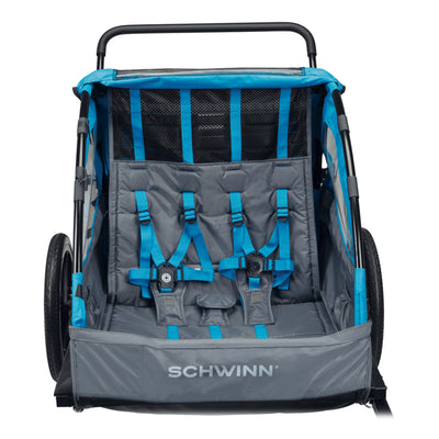 Schwinn 2-Seat Bike Trailer & Stroller Combo w/Harness & Canopy, Blue(For Parts) - VMInnovations