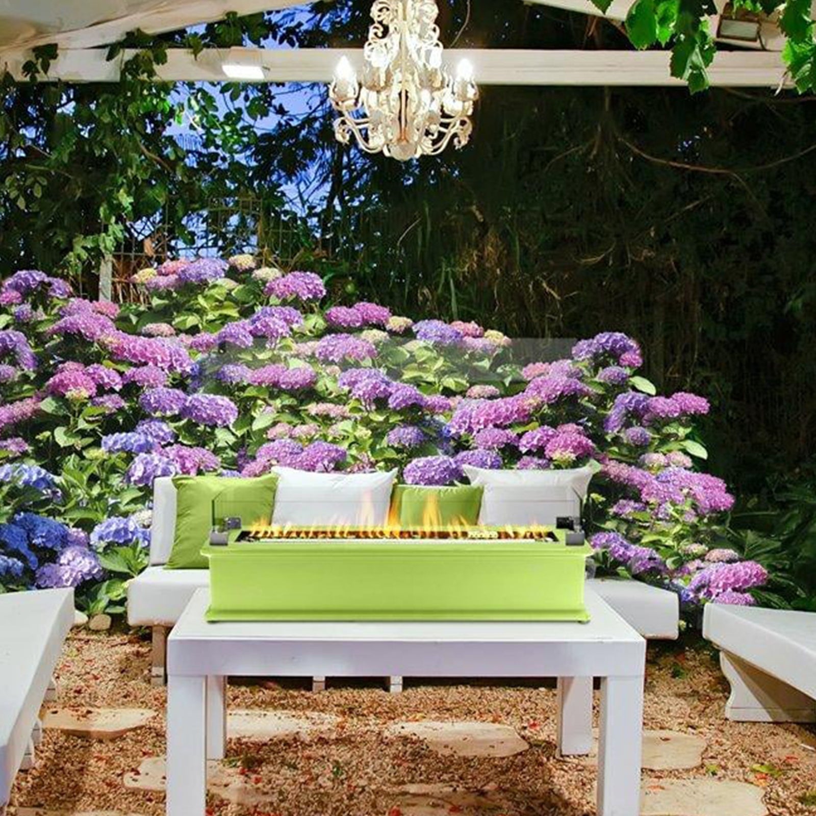 Loom X Blossom Tabletop Design Gas Fire Pit with Quick-connect Adapter, Lime - VMInnovations