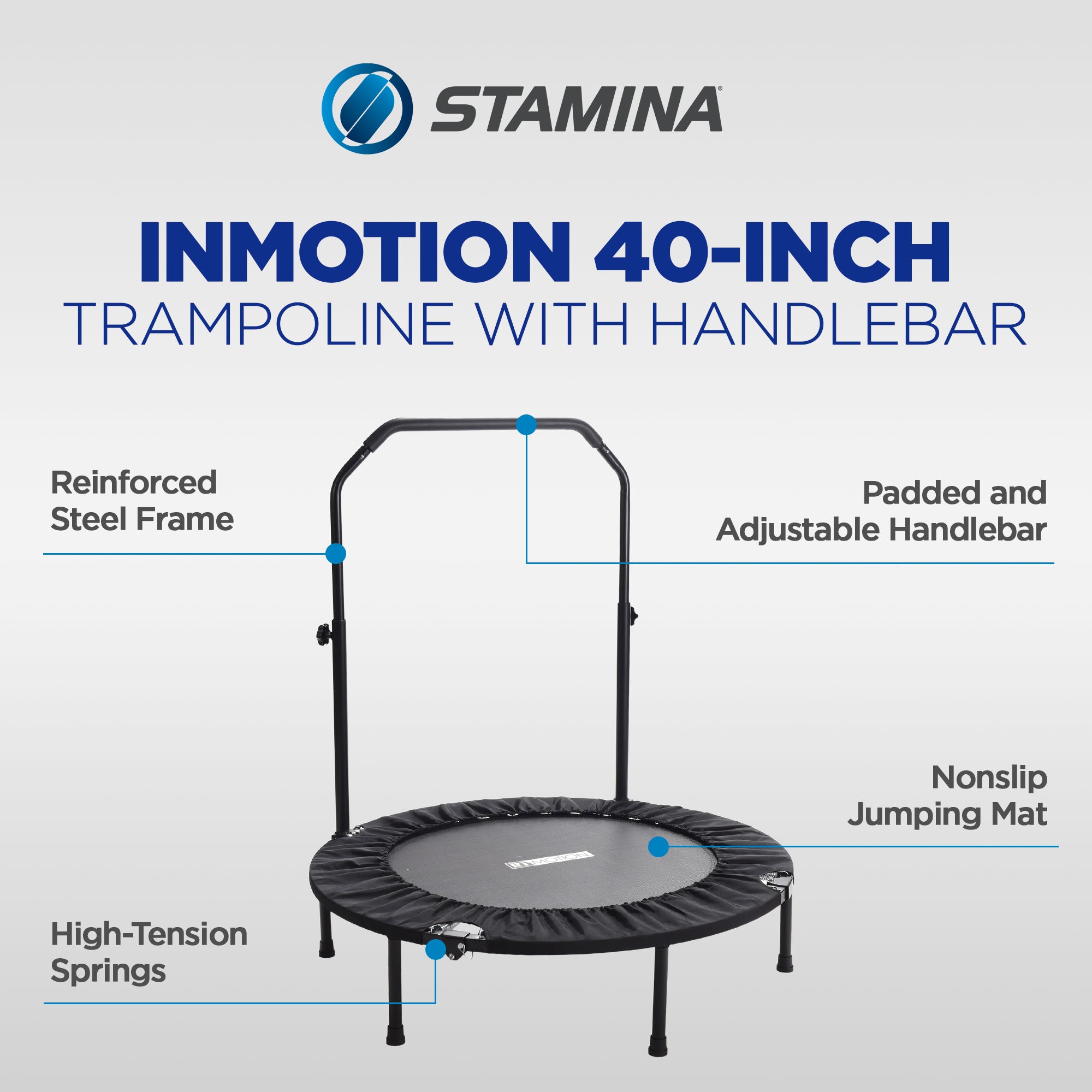 Stamina inMotion 40" Round Fitness Trampoline w/ Adjustable Handlebars(Open Box) - VMInnovations