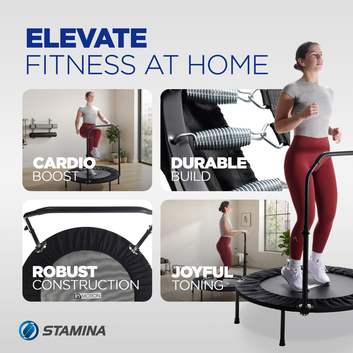 Stamina inMotion 40" Round Fitness Trampoline w/ Adjustable Handlebars(Open Box)