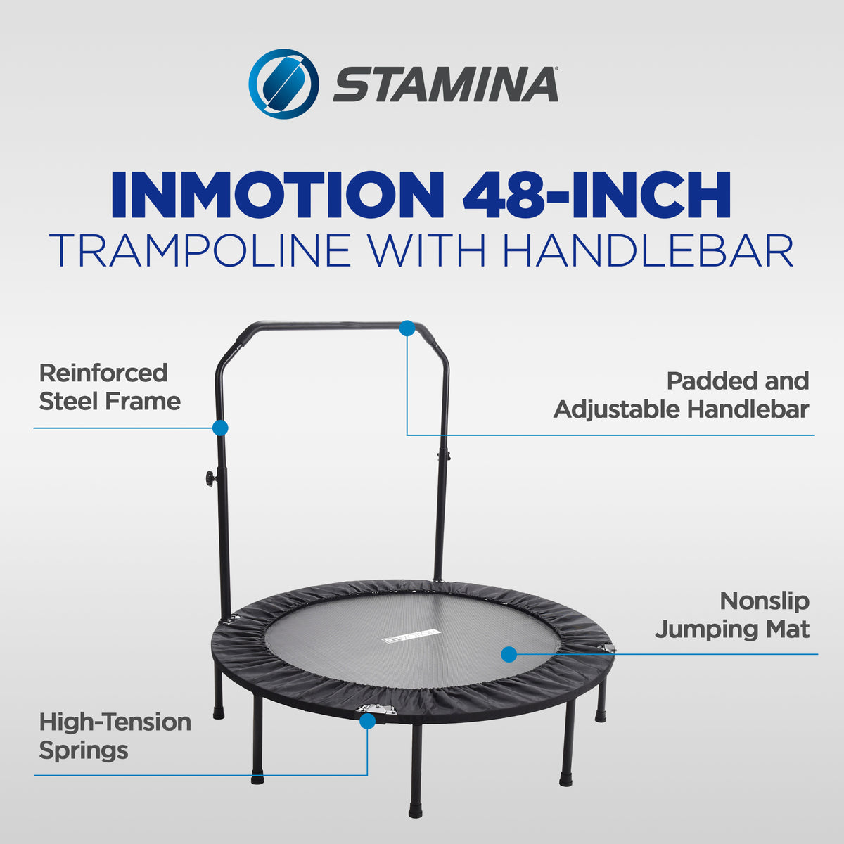 Stamina inMotion 48" Round Fitness Trampoline with Adjustable Handlebars, Black