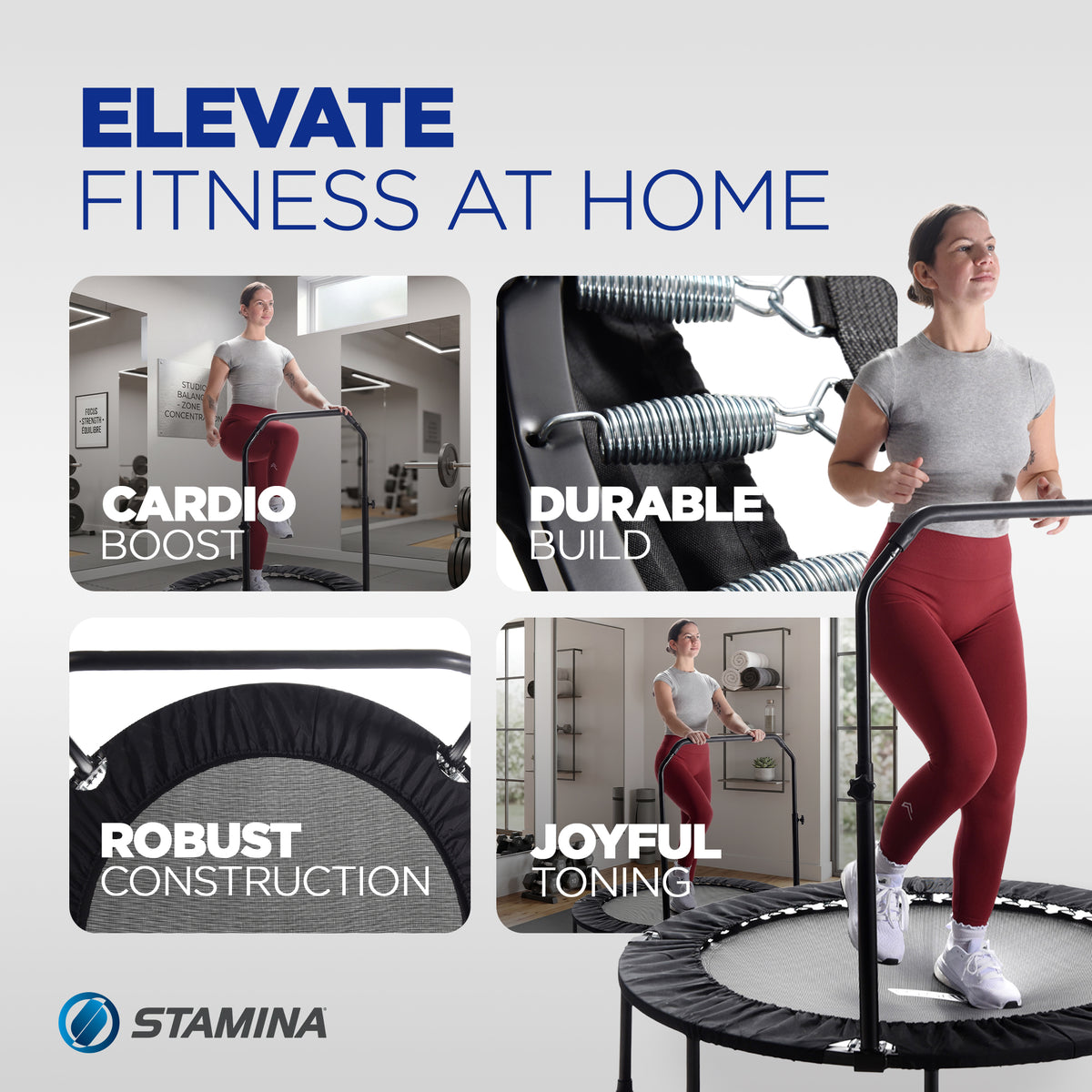 Stamina inMotion 48" Round Fitness Trampoline with Adjustable Handlebars, Black