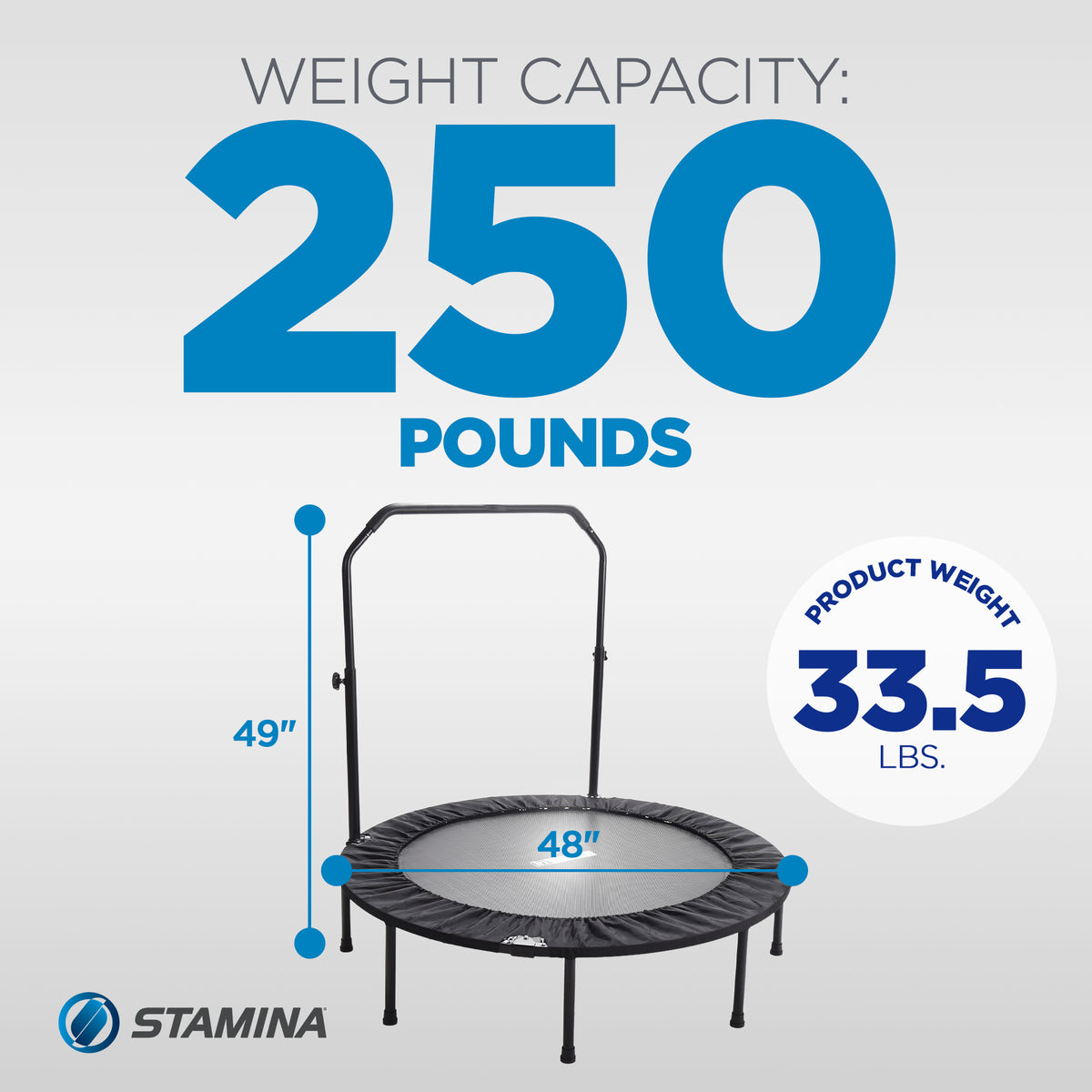 Stamina inMotion 48" Round Fitness Trampoline with Adjustable Handlebars, Black