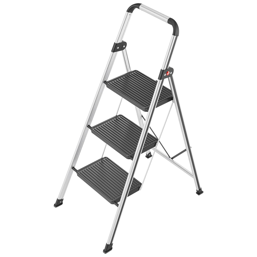 Hailo Folding Step Stool, Non-Slip 3 Step Ladder for Home, K71, Silver(Open Box)