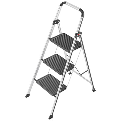 Hailo Folding Step Stool, Non-Slip 3 Step Ladder for Home & Kitchen, K71, Silver - VMInnovations