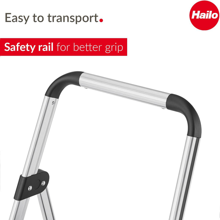 Hailo Folding Step Stool, Non-Slip 3 Step Ladder for Home, K71, Silver(Open Box)