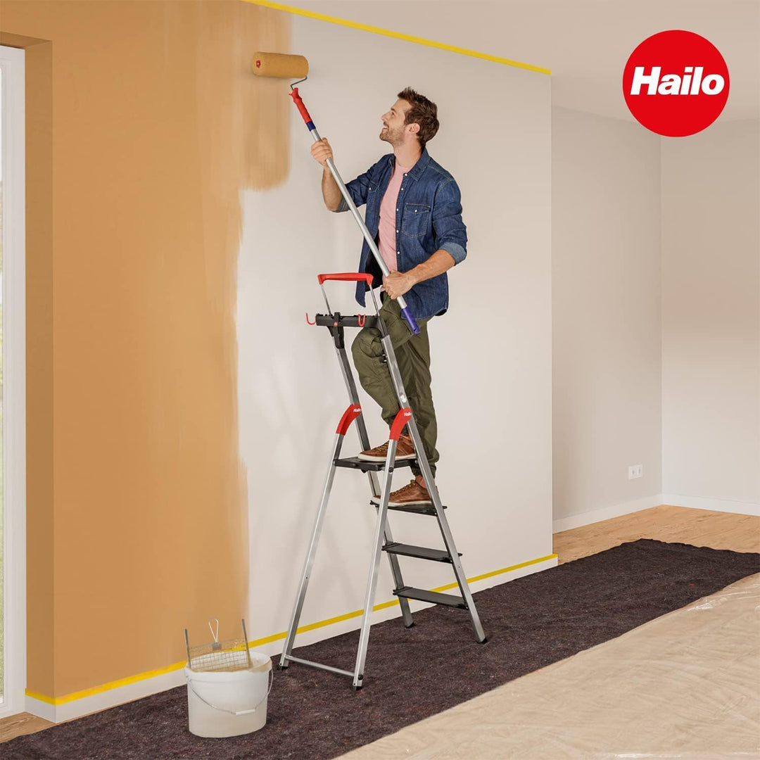 Hailo Folding 8 Step Non-Slip Ladder for Home & Kitchen, L100, Silver/Black