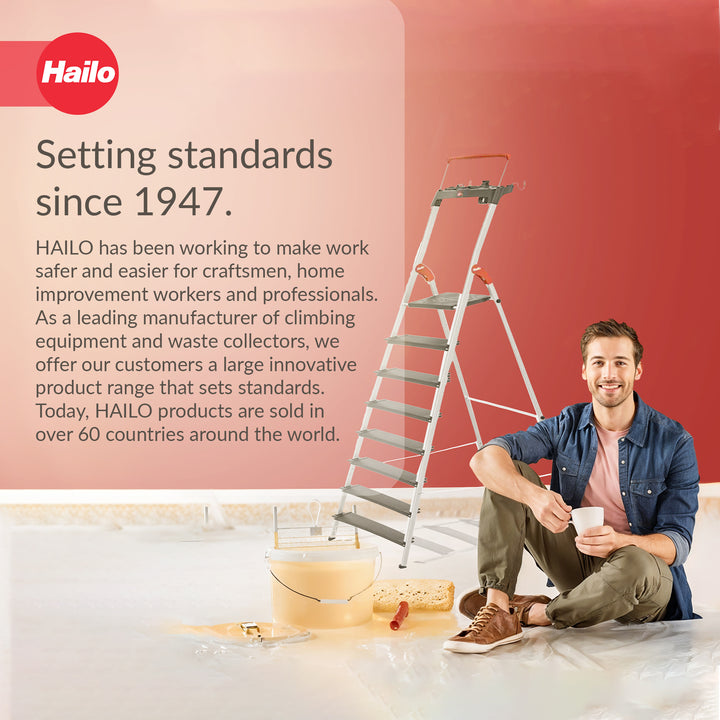 Hailo Folding 8 Step Non-Slip Ladder for Home & Kitchen, L100, Silver/Black