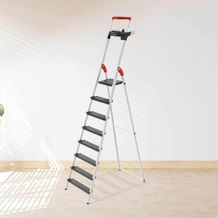 Hailo Folding 8 Step Non-Slip Ladder for Home & Kitchen, L100, Silver/Black