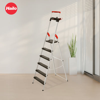 Hailo Folding 6 Step Non-Slip Ladder for Home & Kitchen, L100, Silver/Black - VMInnovations