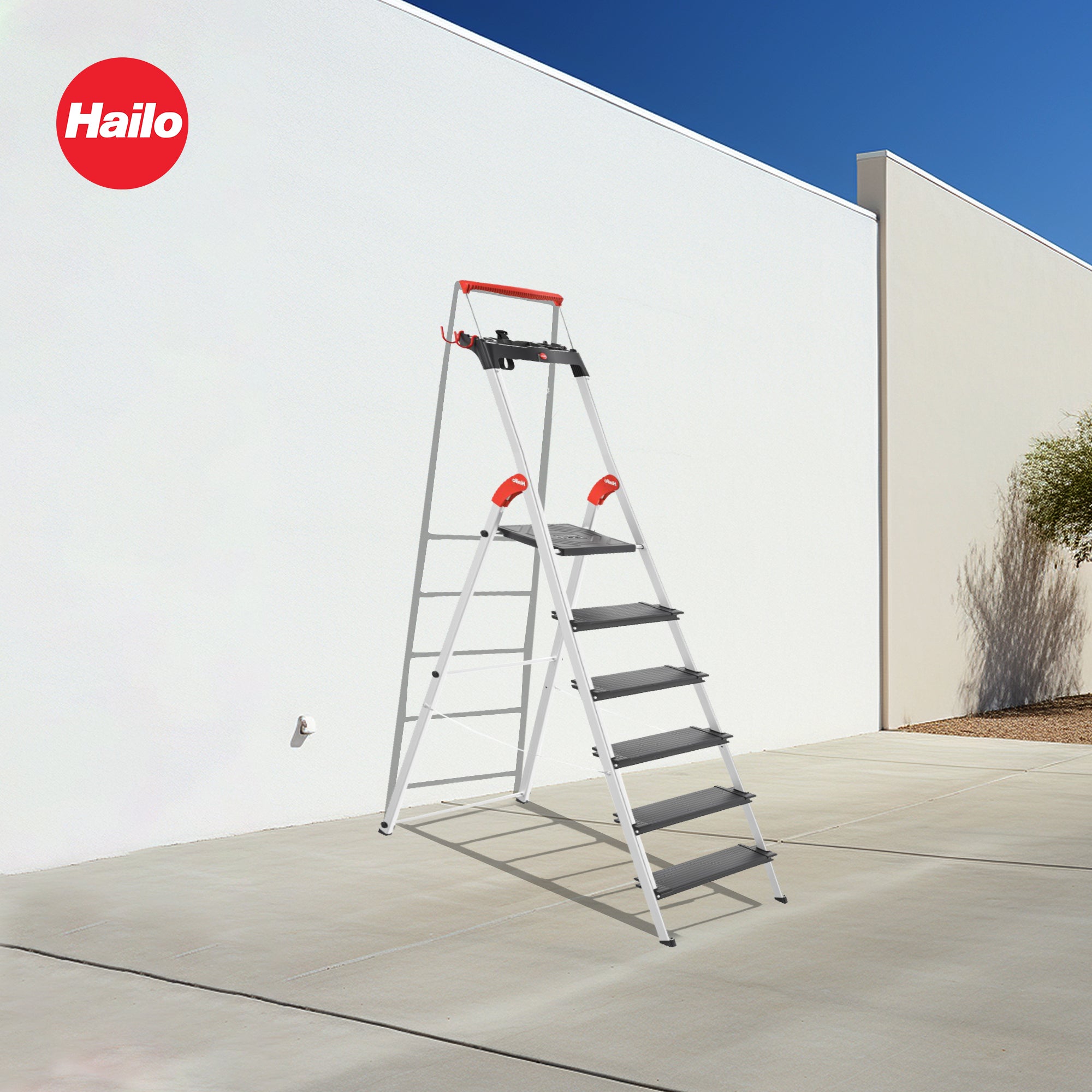 Hailo Folding 6 Step Non-Slip Ladder for Home & Kitchen, L100, Silver/Black - VMInnovations