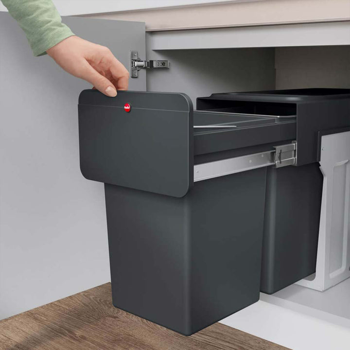 Hailo Kitchen Trash Can Dual 14 Liter Waste Separation, EcoLine Design L, Black