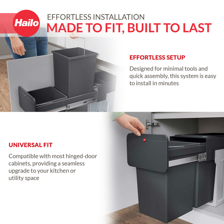 Hailo Kitchen Trash Can Dual 14 Liter Waste Separation, EcoLine Design L, Black