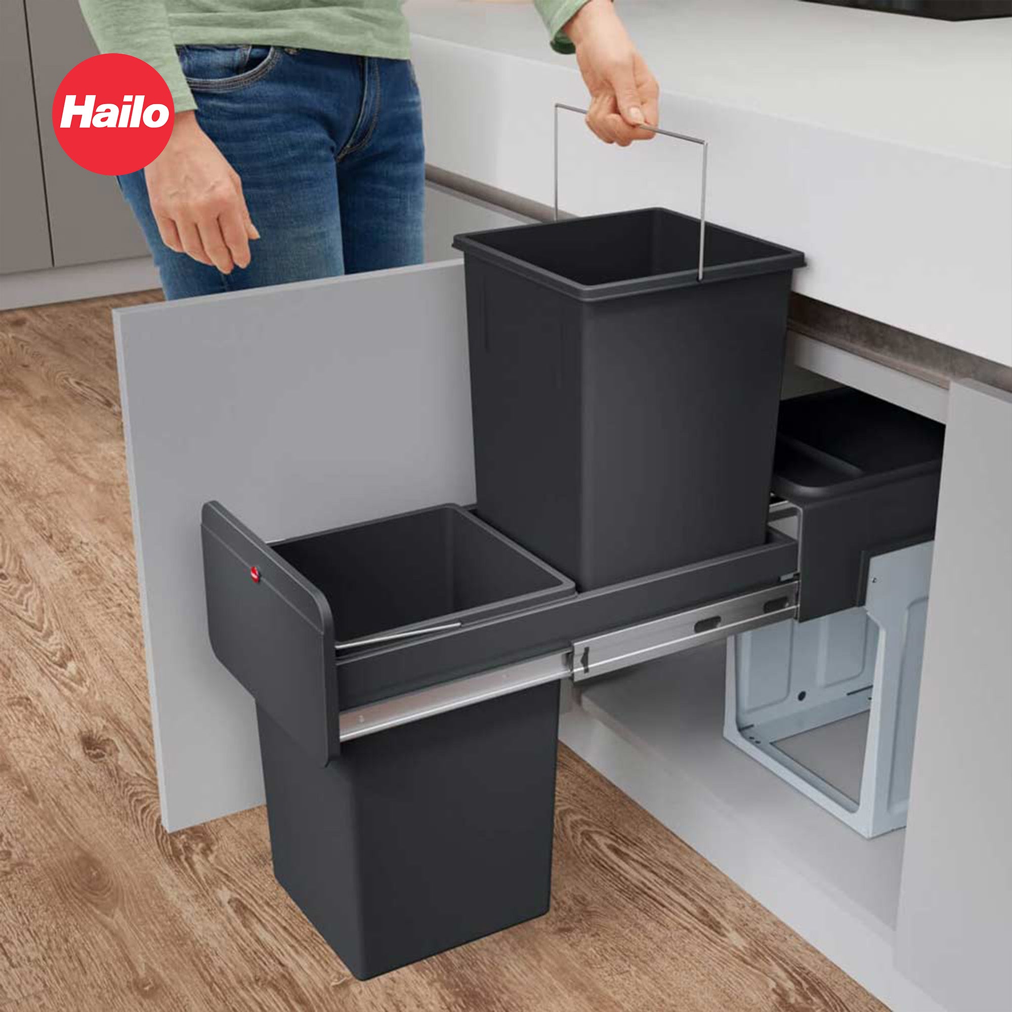 Hailo Kitchen Trash Can Dual 14L Waste Separation, EcoLine Design L (Open Box) - VMInnovations