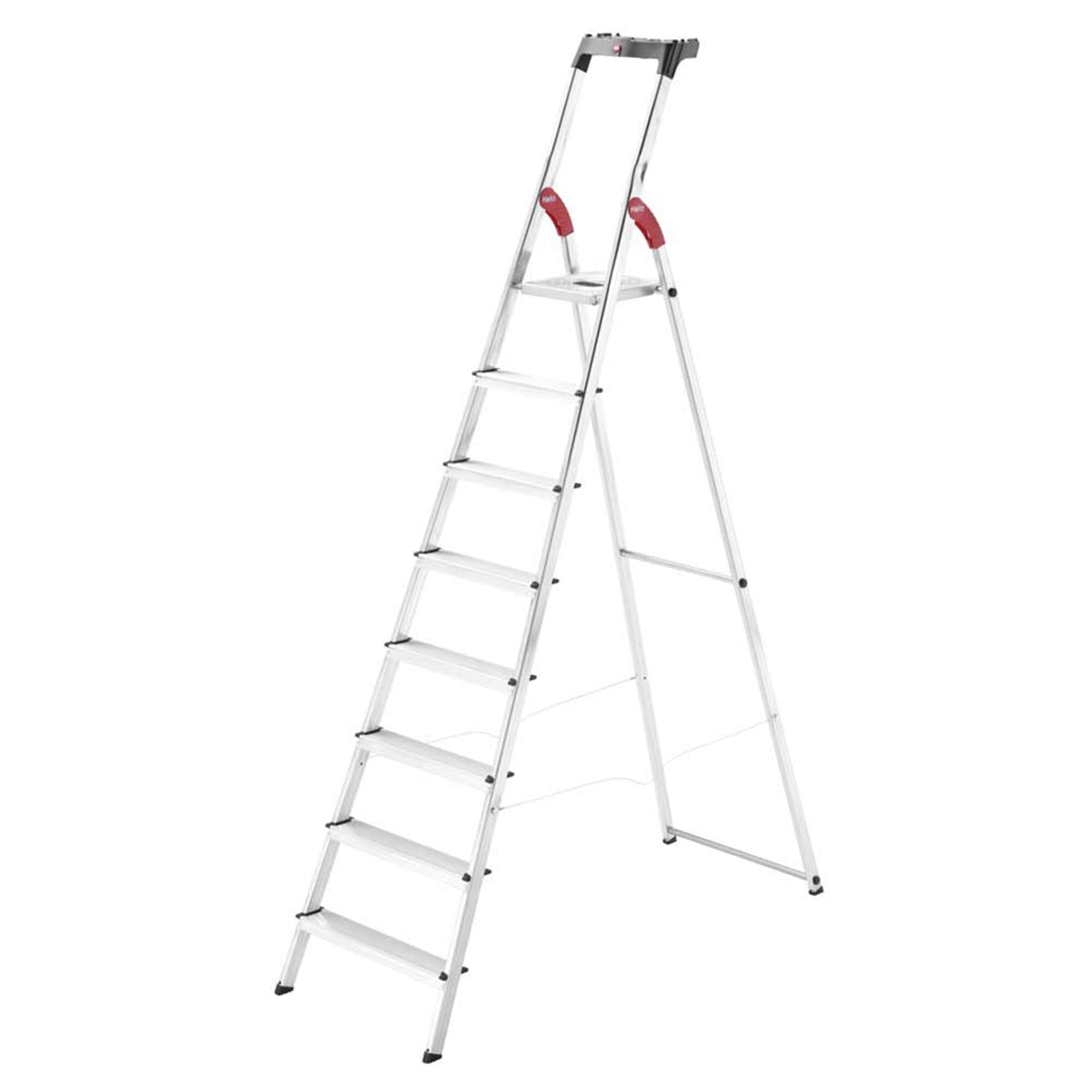 Hailo Folding Step Ladder, Non-Slip, 8 Steps for Home & Kitchen, L60, Silver/Red - VMInnovations