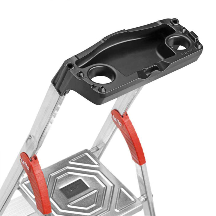 Hailo Folding Step Ladder, Non-Slip, 8 Steps for Home & Kitchen, L60, Silver/Red