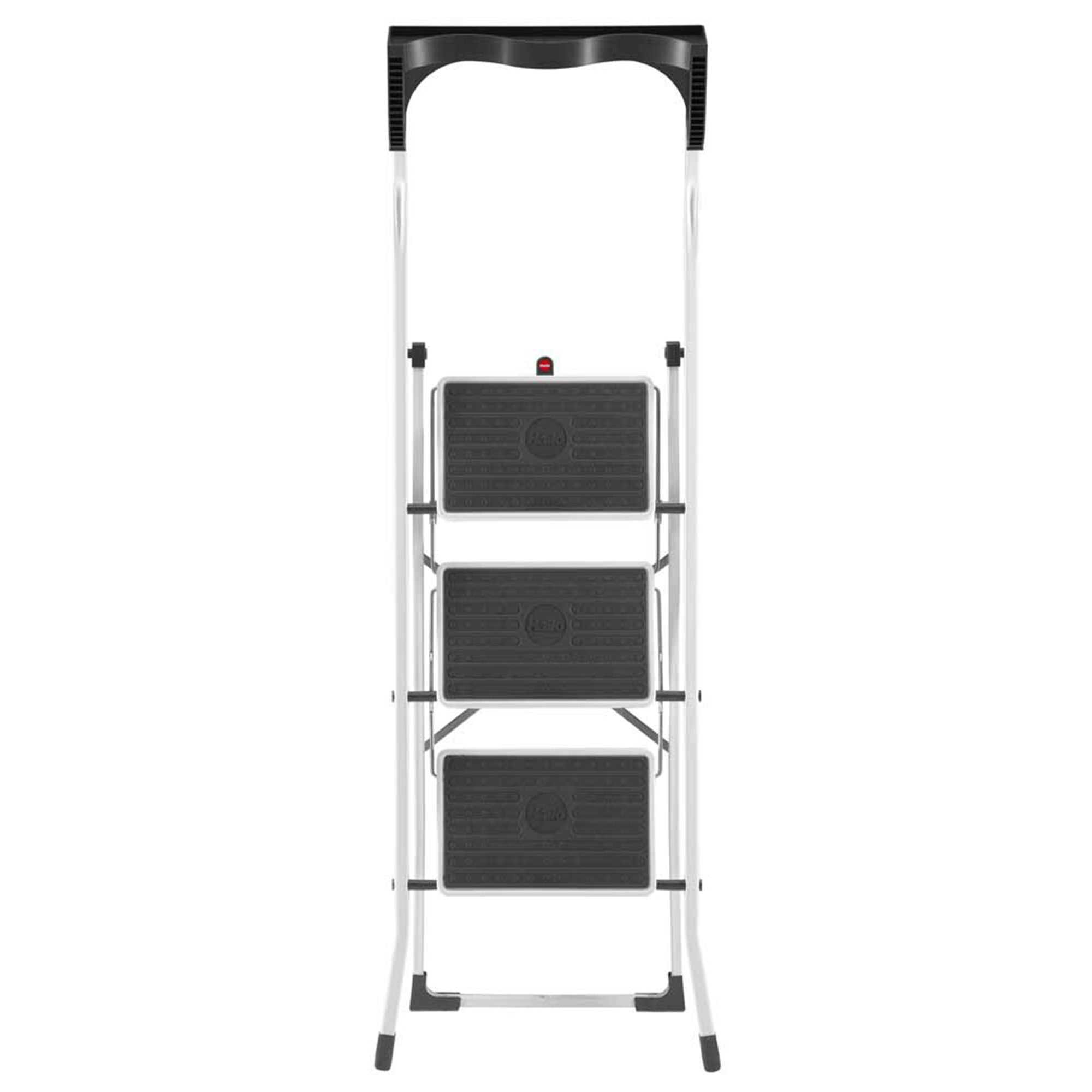 Hailo Folding Step Stool, Non-Slip 3 Step Steel Ladder, White (Open Box) - VMInnovations