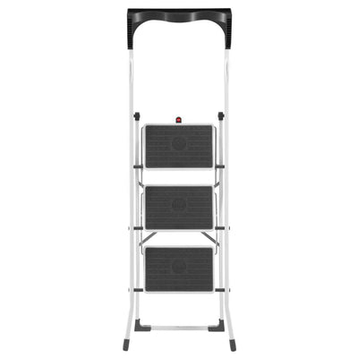 Hailo Folding Step Stool, Non-Slip 3 Step Steel Ladder, White (Open Box) - VMInnovations