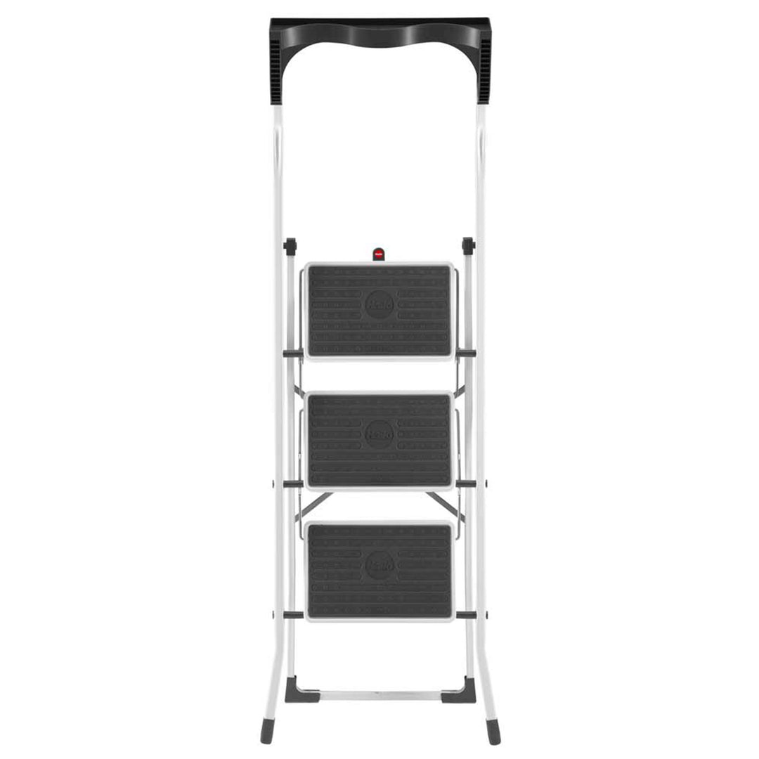 Hailo Folding Step Stool, Non-Slip 3 Step Steel Ladder, White (Open Box)