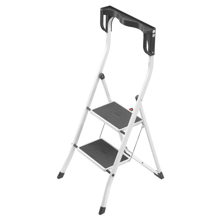 Hailo Folding Step Stool, Non-Slip 2 Step Steel Ladder, White (Open Box) - VMInnovations